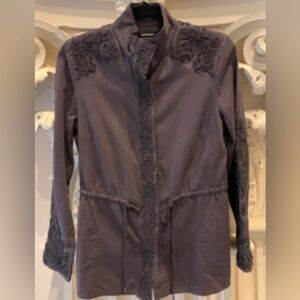 Anthropologie Love Sam Beaded Travis Cargo Utility Jacket EUC Chocolate Size M